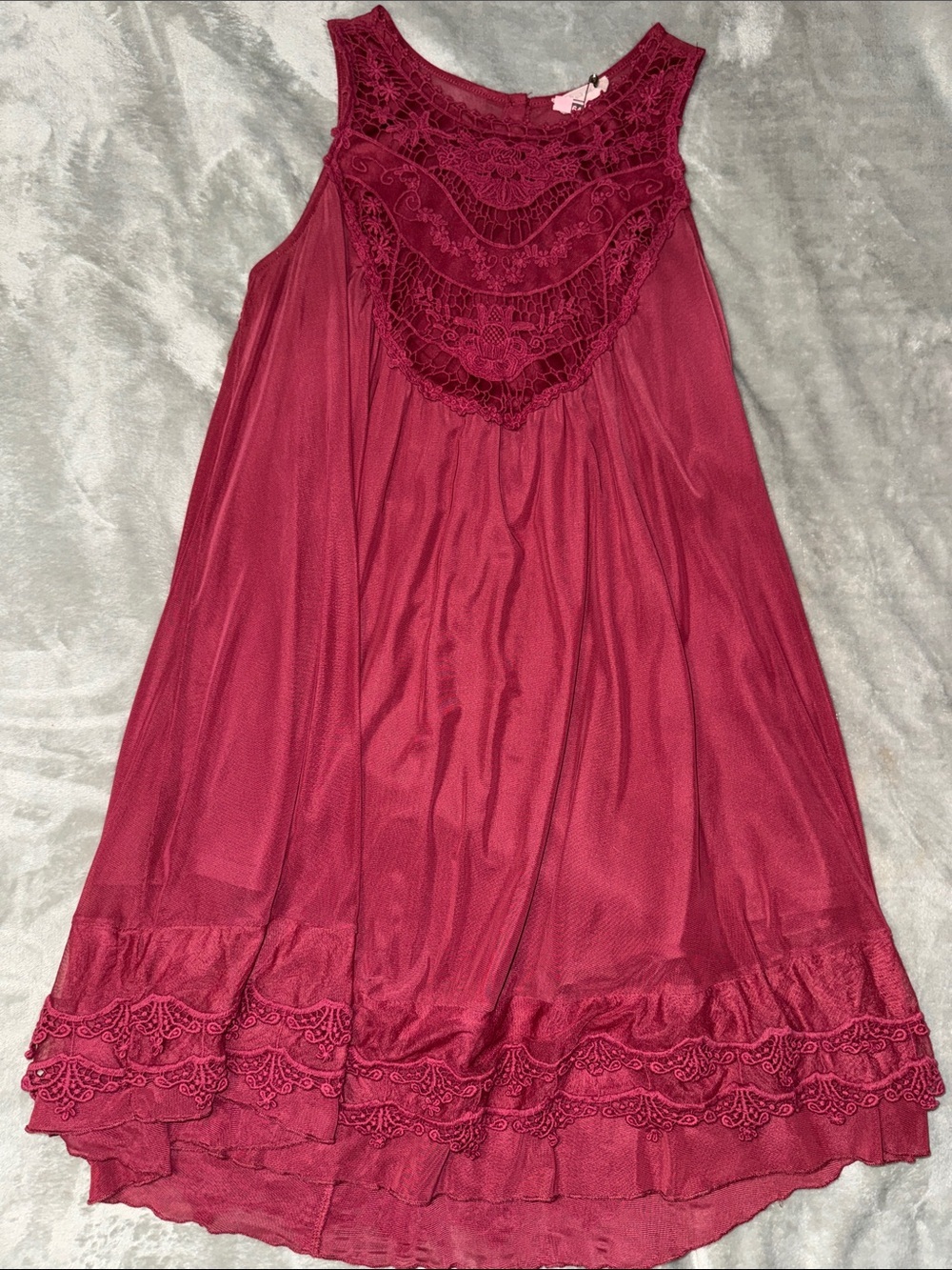 Altar'd State Burgundy Sleeveless Lace Yoke Mini Dress